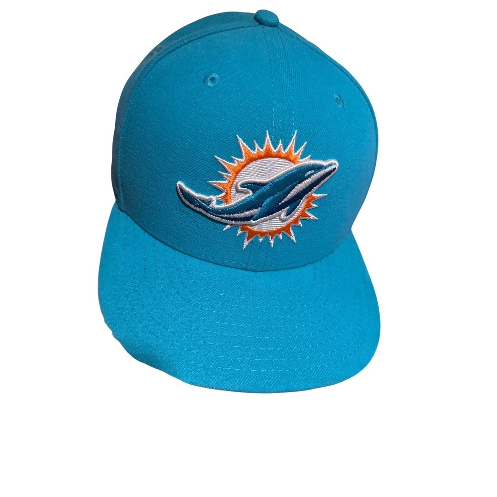 New Era 59FIFTY Miami Dolphins NFL Fitted Hat Size 7 Aqua Teal Flat Brim Cap